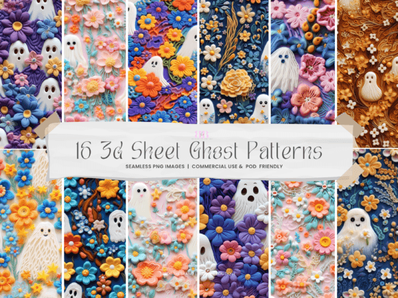 3d Clay Floral Sheet Ghost PNG Patterns for Graphics and Editorial