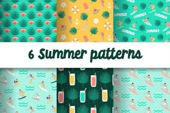 6 Summer Seamless Modern Patterns for Graphics and Editorial
