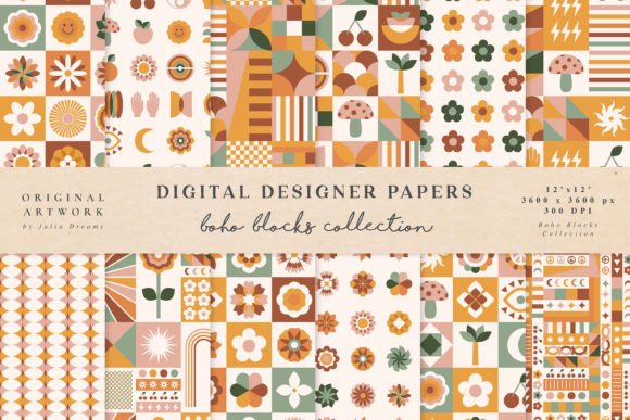Boho Blocks Seamless Patterns 70s: A Review for Graphics and Patterns