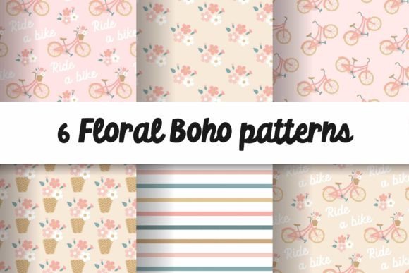 Boho Floral Patterns Digital Paper Pack for Graphics and Patterns