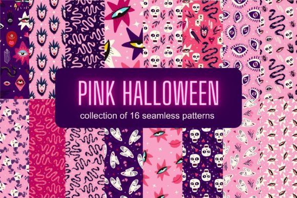 Pink Halloween Seamless Patterns for Modern Graphics
