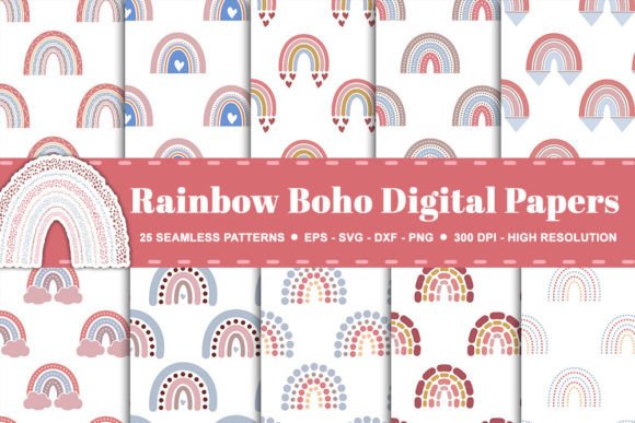Rainbow Boho Digital Seamless Patterns for Graphics and Patterns