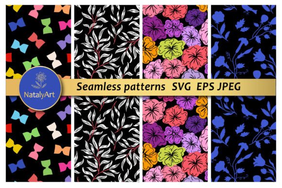 Set of 4 Hand Draw Summer Patterns for Graphics and Designs