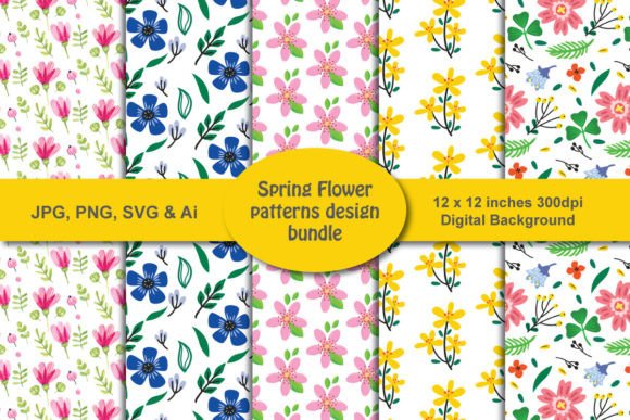 Spring Flower Patterns Design Bundle: Fresh Graphics for Editorial Use