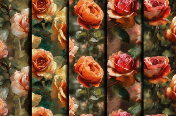 Watercolor Roses Patterns Spring Bundle for Graphics