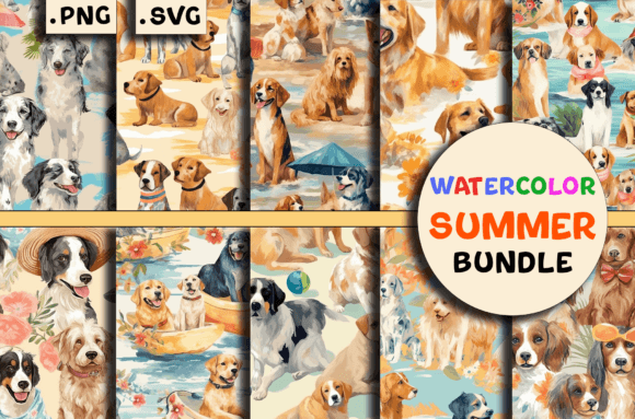 Watercolor Summer Dogs Patterns Bundle: Graphics & Patterns Review